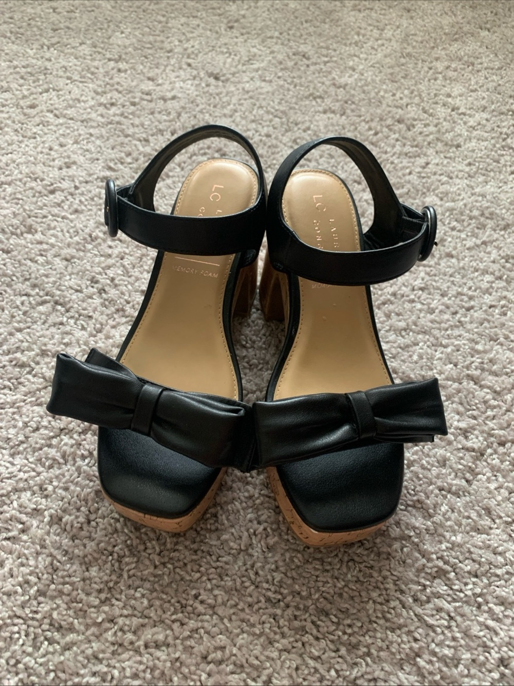LC Lauren Conrad Black Bow Block Heel Sandals Sz 5.5
